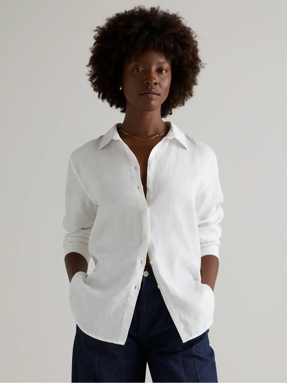 Quince White Linen Button-Down Shirt